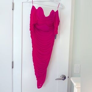 Bright pink illusion ruched dress
